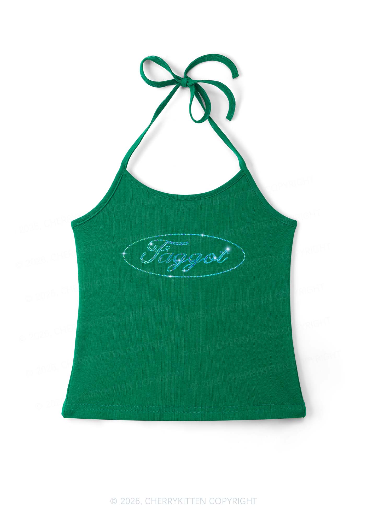 Rhinestone Oval Faggot Pride Y2K Halter Neck Cami Cherrykitten