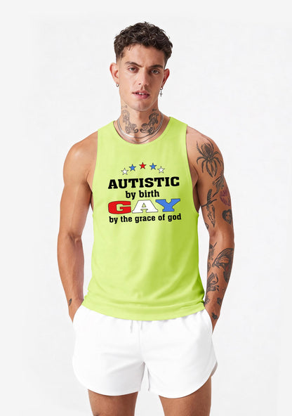 Autistic By Birth Gay Pride Y2K Men Racerback Tank Top Cherrykitten