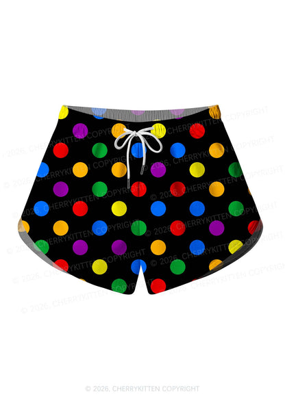 Rainbow Dots On Black Pride Y2K Print Men Beach Shorts Cherrykitten
