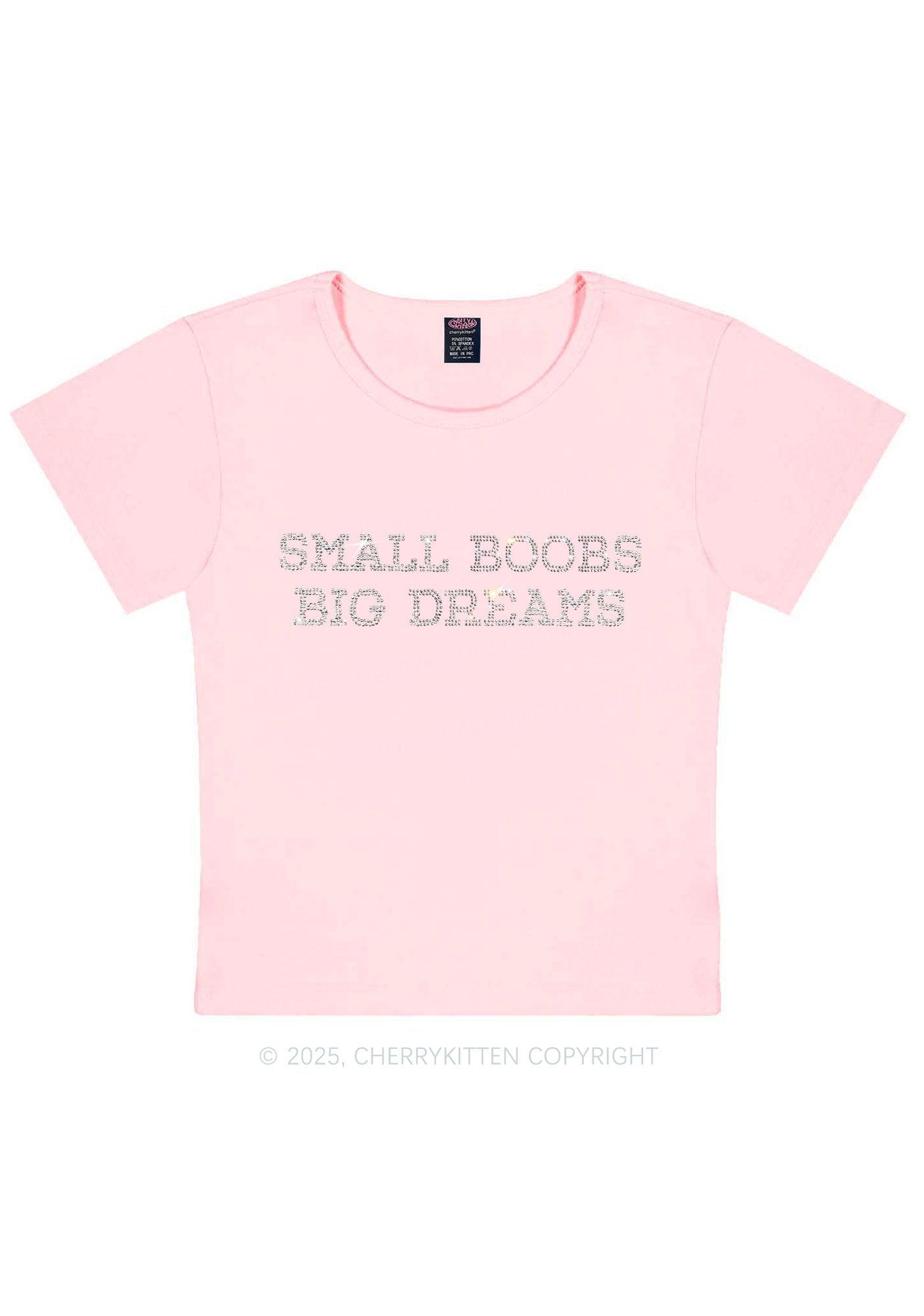 Rhinestone Small But Big Dreams Y2K Baby Tee Cherrykitten
