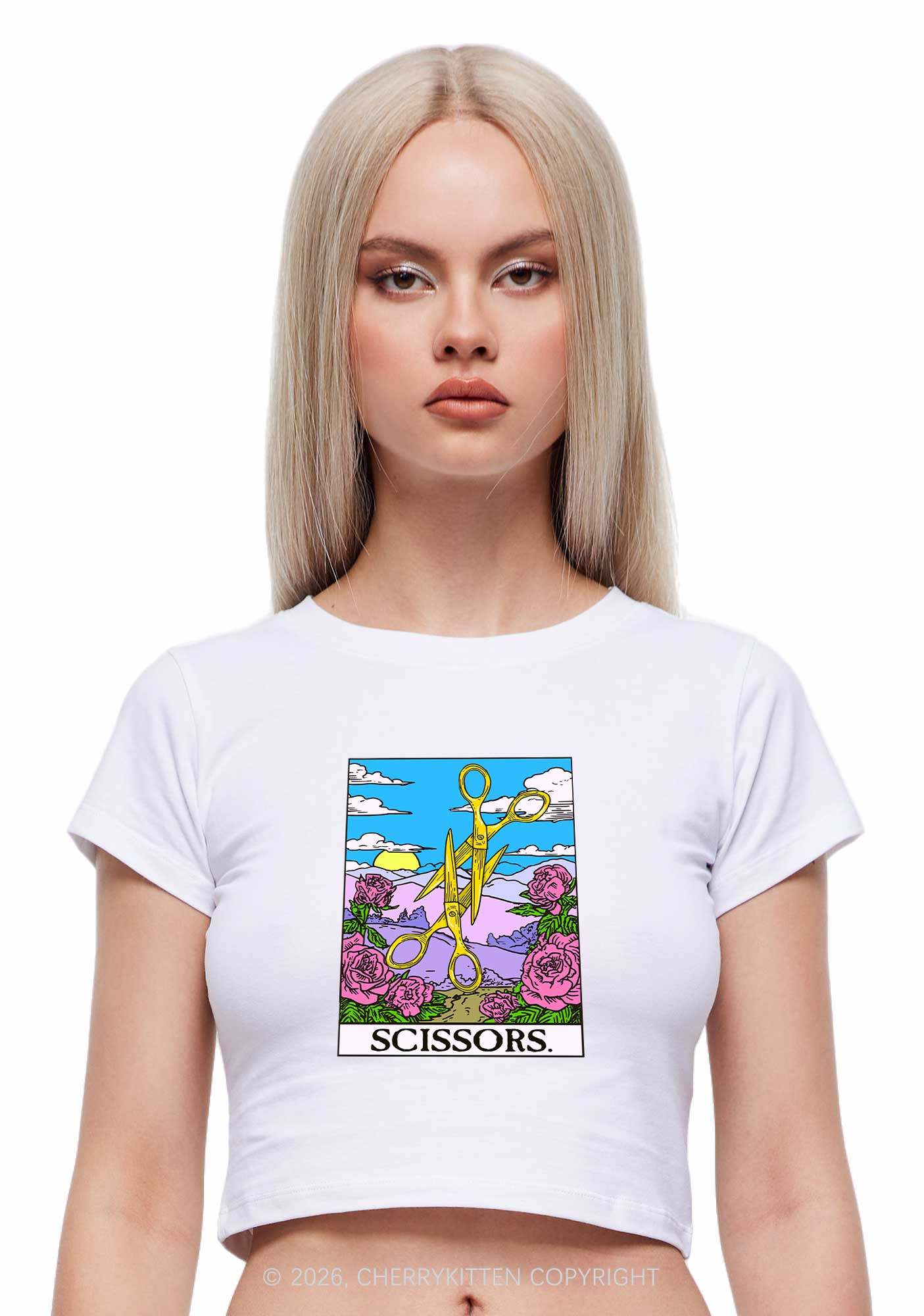 Yellow Scissors Pride Y2K Baby Tee Cherrykitten