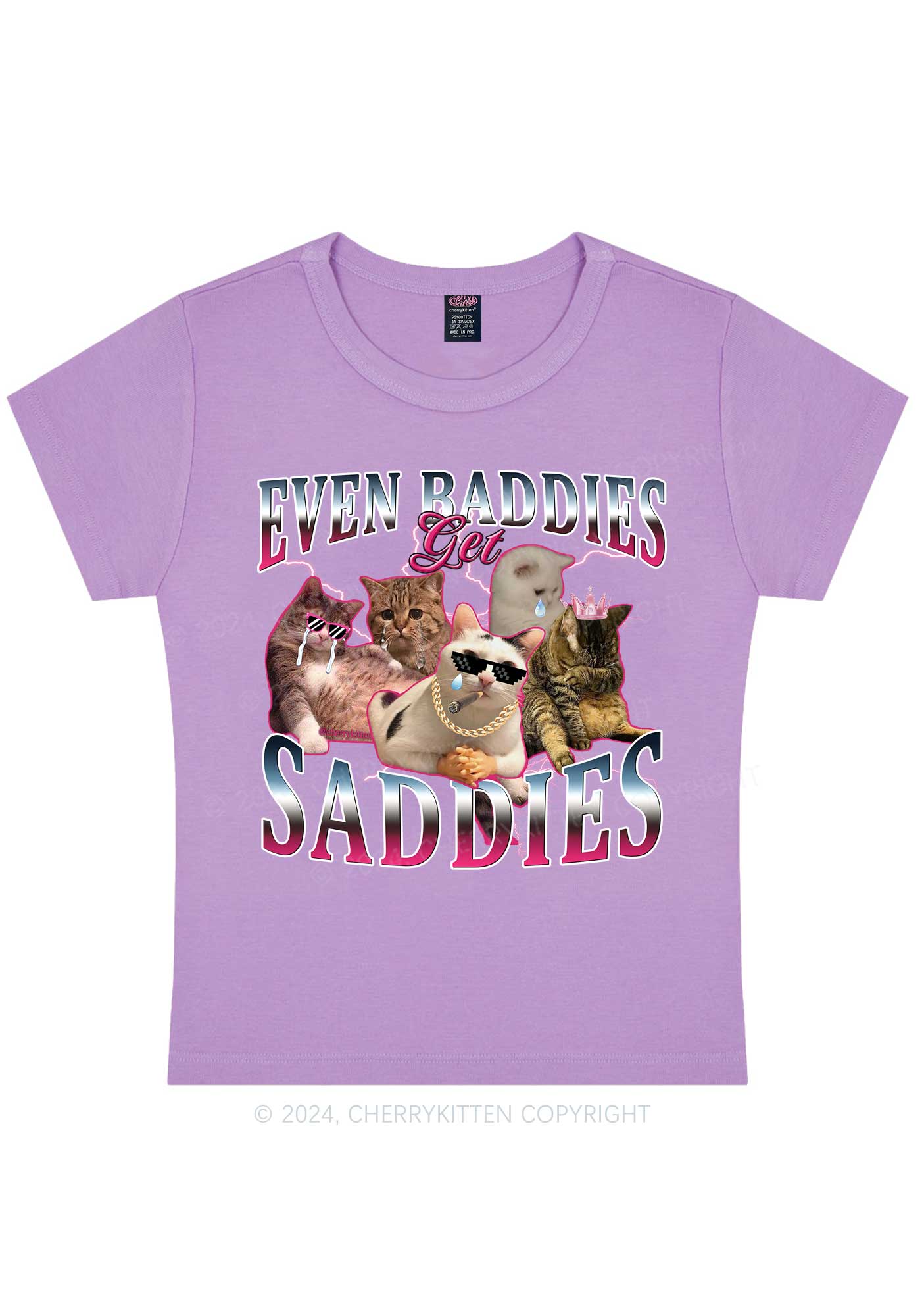 Five Baddie Cats Y2K Baby Tee Cherrykitten