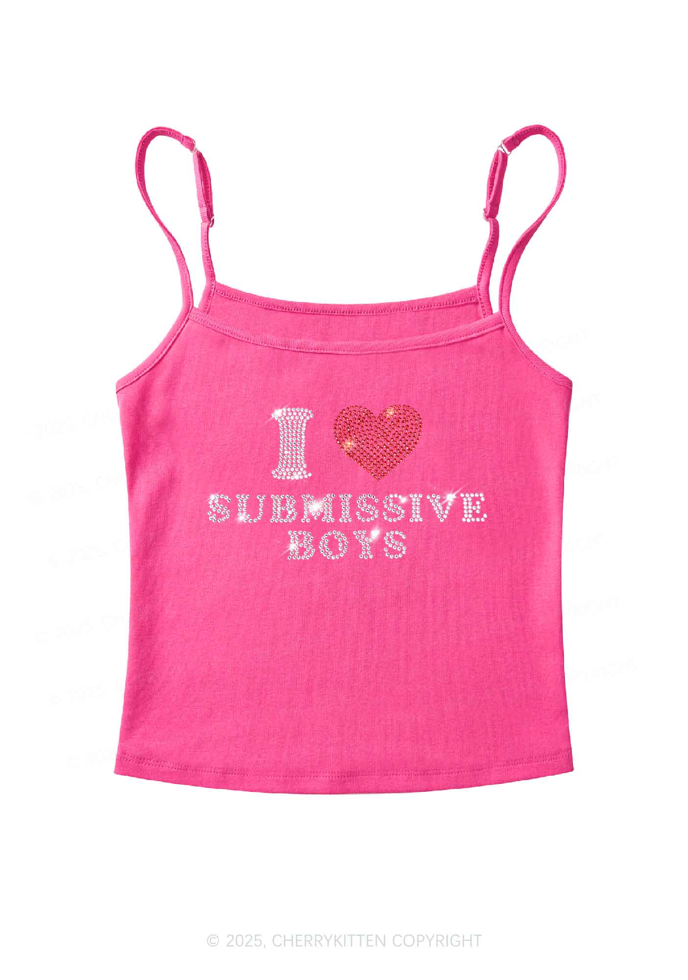Rhinestone I Love S Boys Y2K Spaghetti Strap Cami Cherrykitten