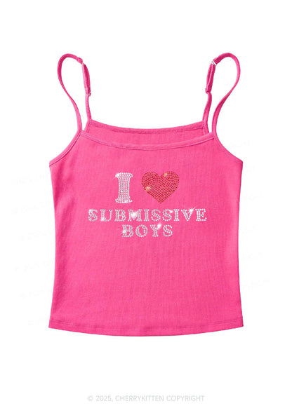 Rhinestone I Love S Boys Y2K Spaghetti Strap Cami Cherrykitten