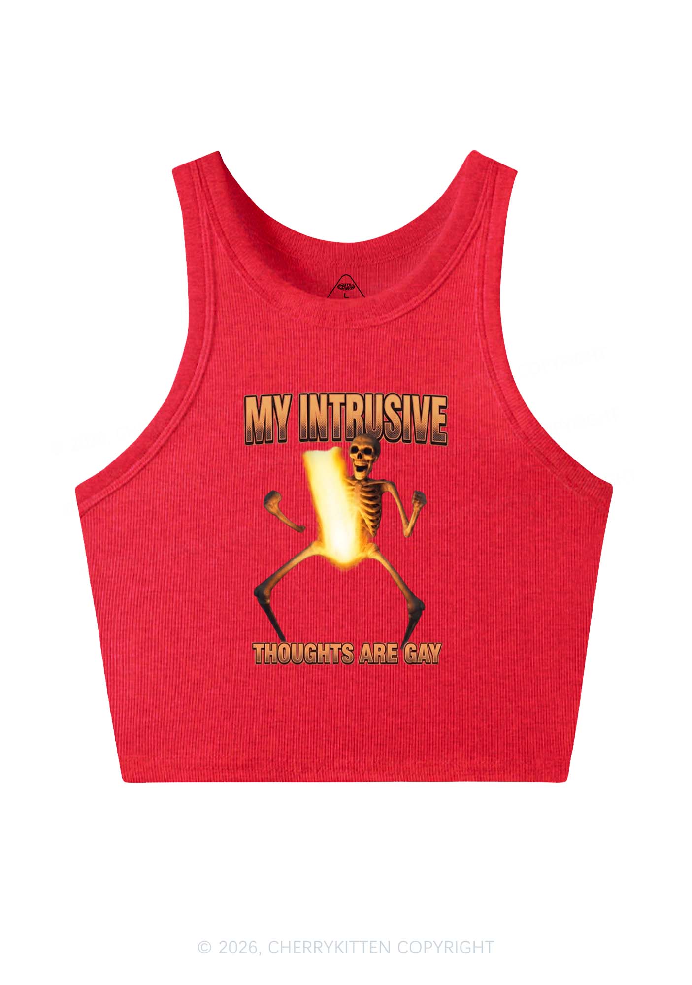 My Intrusive Thoughts Are Gay Pride Y2K Crop Tank Top Cherrykitten