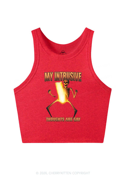 My Intrusive Thoughts Are Gay Pride Y2K Crop Tank Top Cherrykitten
