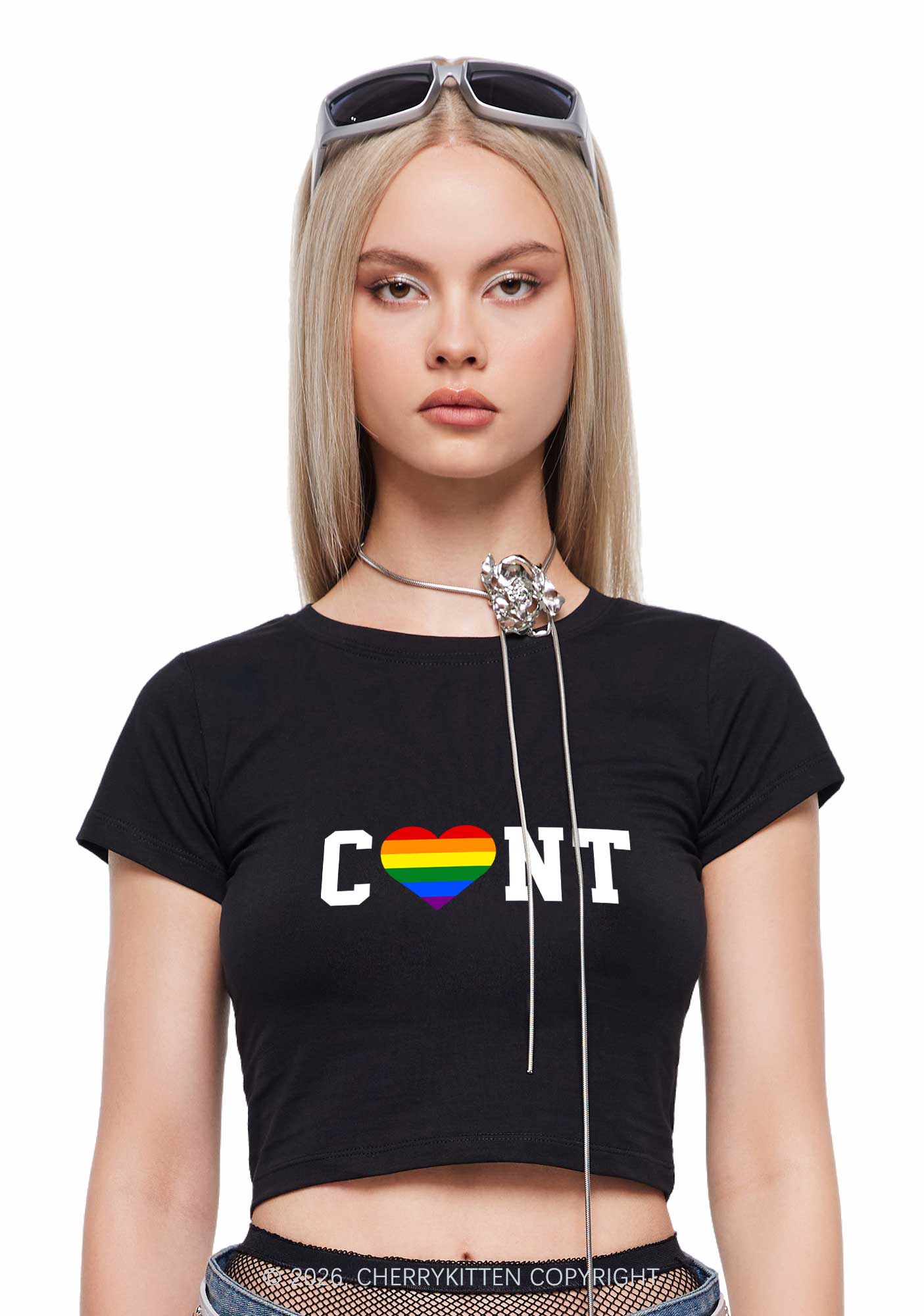 Rainbow Heart Cxxt Pride Y2K Baby Tee Cherrykitten