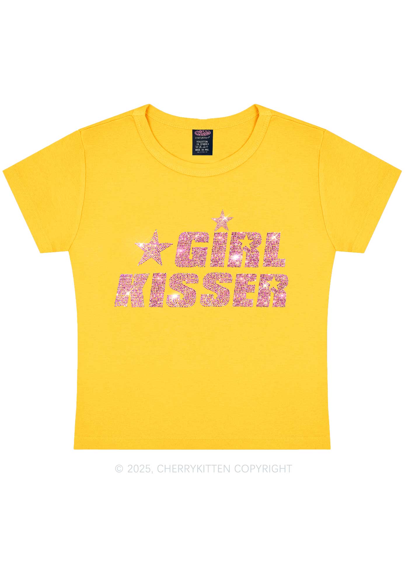 Rhinestone Girl kisser Pride Y2K Baby Tee Cherrykitten