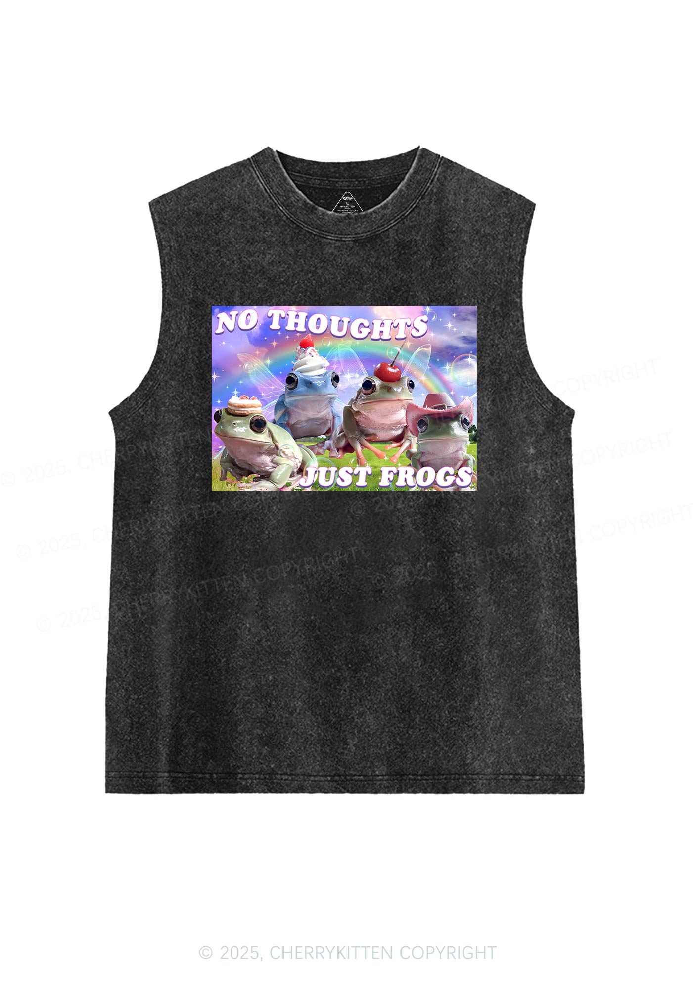 No Thoughts Just Frogs Y2K Washed Muscle Tank Cherrykitten