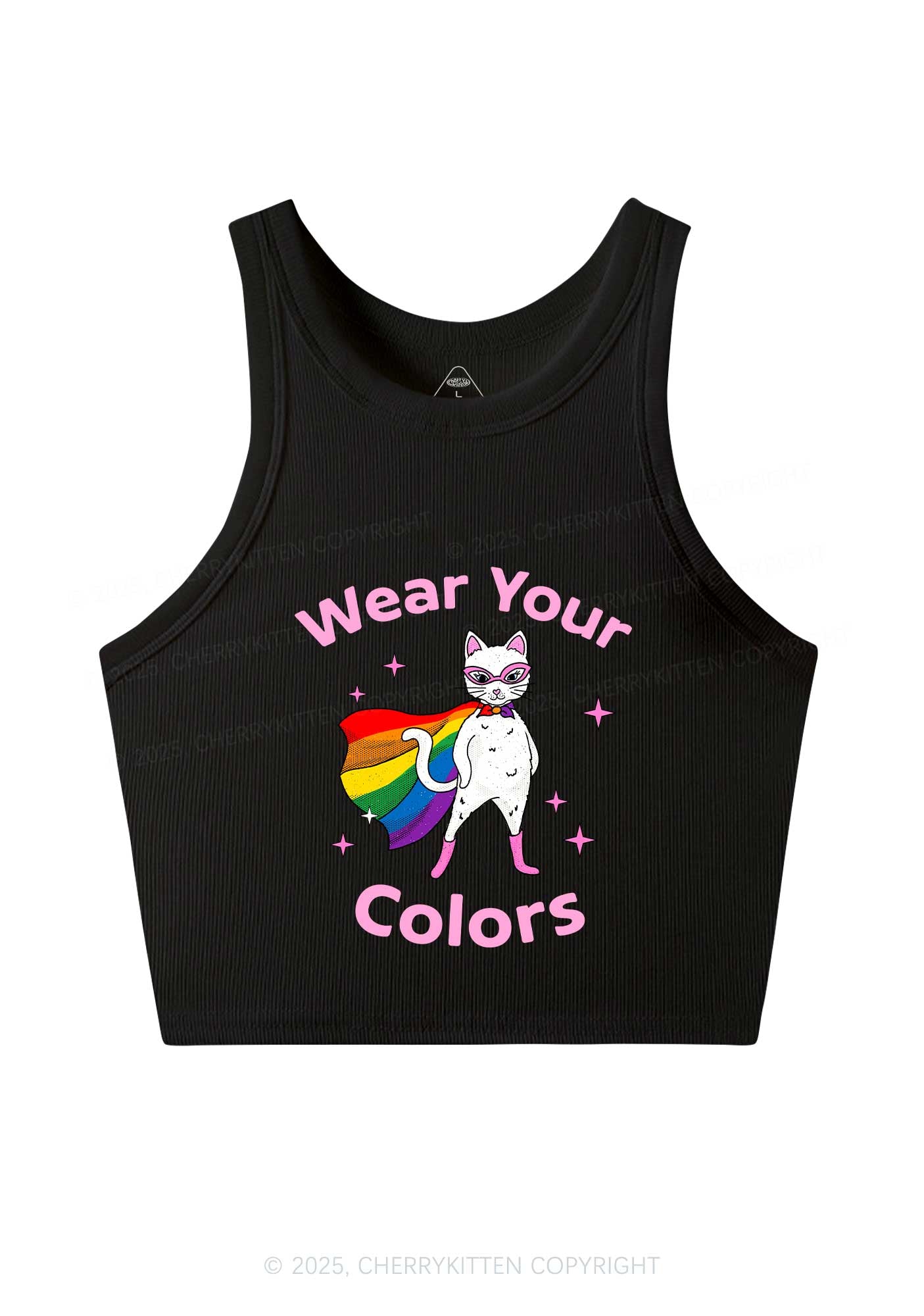 Pride Flag Cat Y2K Crop Tank Top Cherrykitten