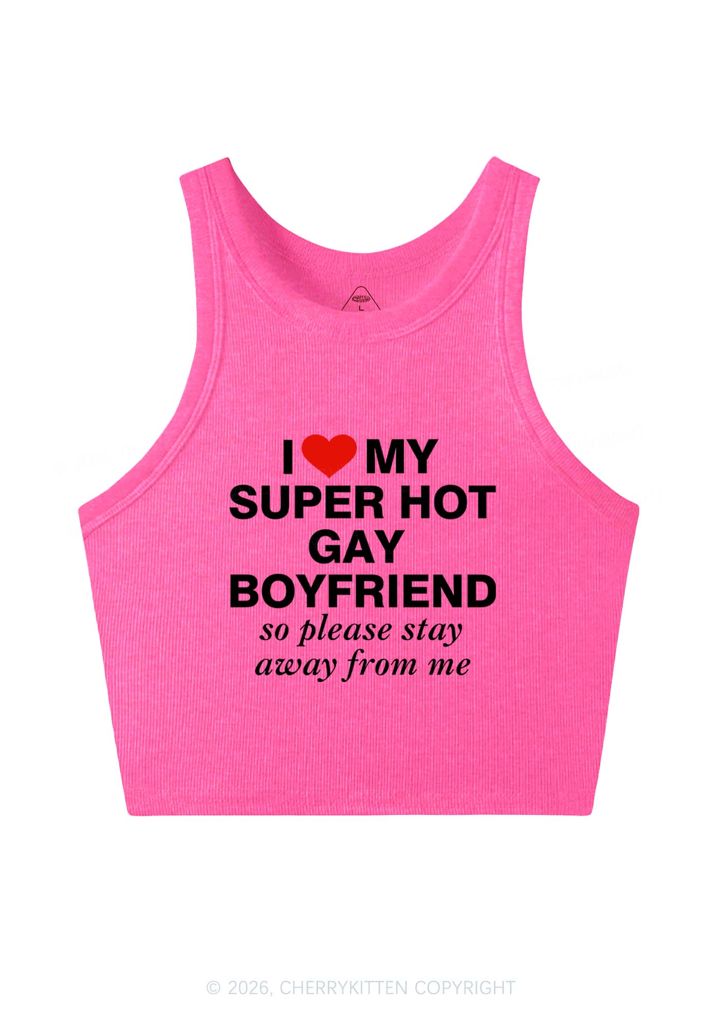 I Love My Super Hot Gay BF Pride Y2K Crop Tank Top Cherrykitten