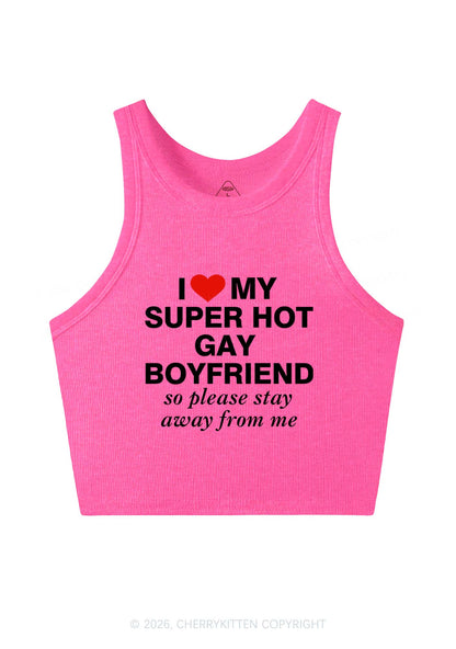 I Love My Super Hot Gay BF Pride Y2K Crop Tank Top Cherrykitten