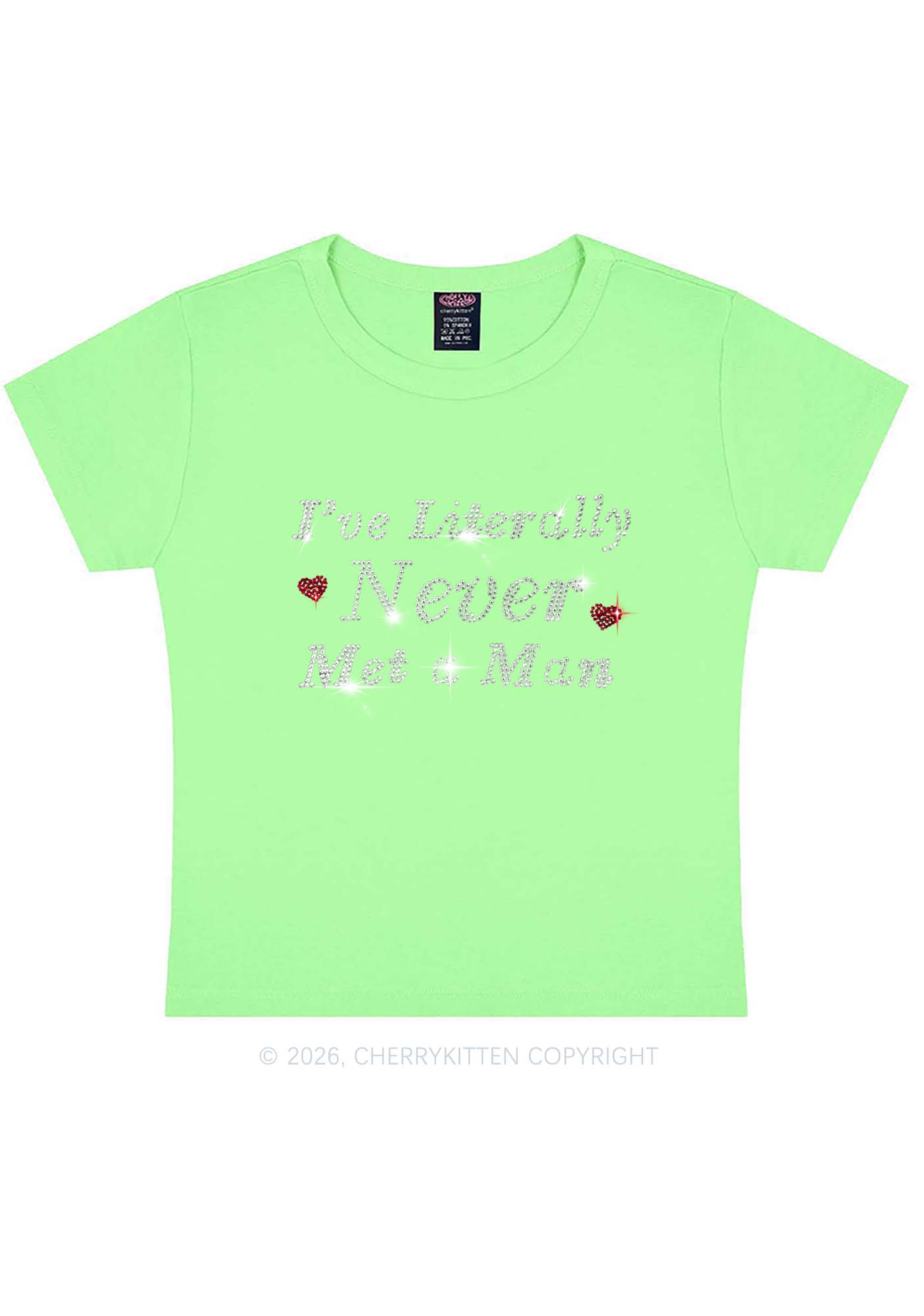 Rhinestone Never Met A Man Pride Y2K Baby Tee Cherrykitten