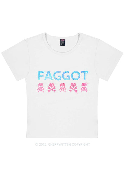 Rhinestone Faggot Skull Pride Y2K Baby Tee Cherrykitten