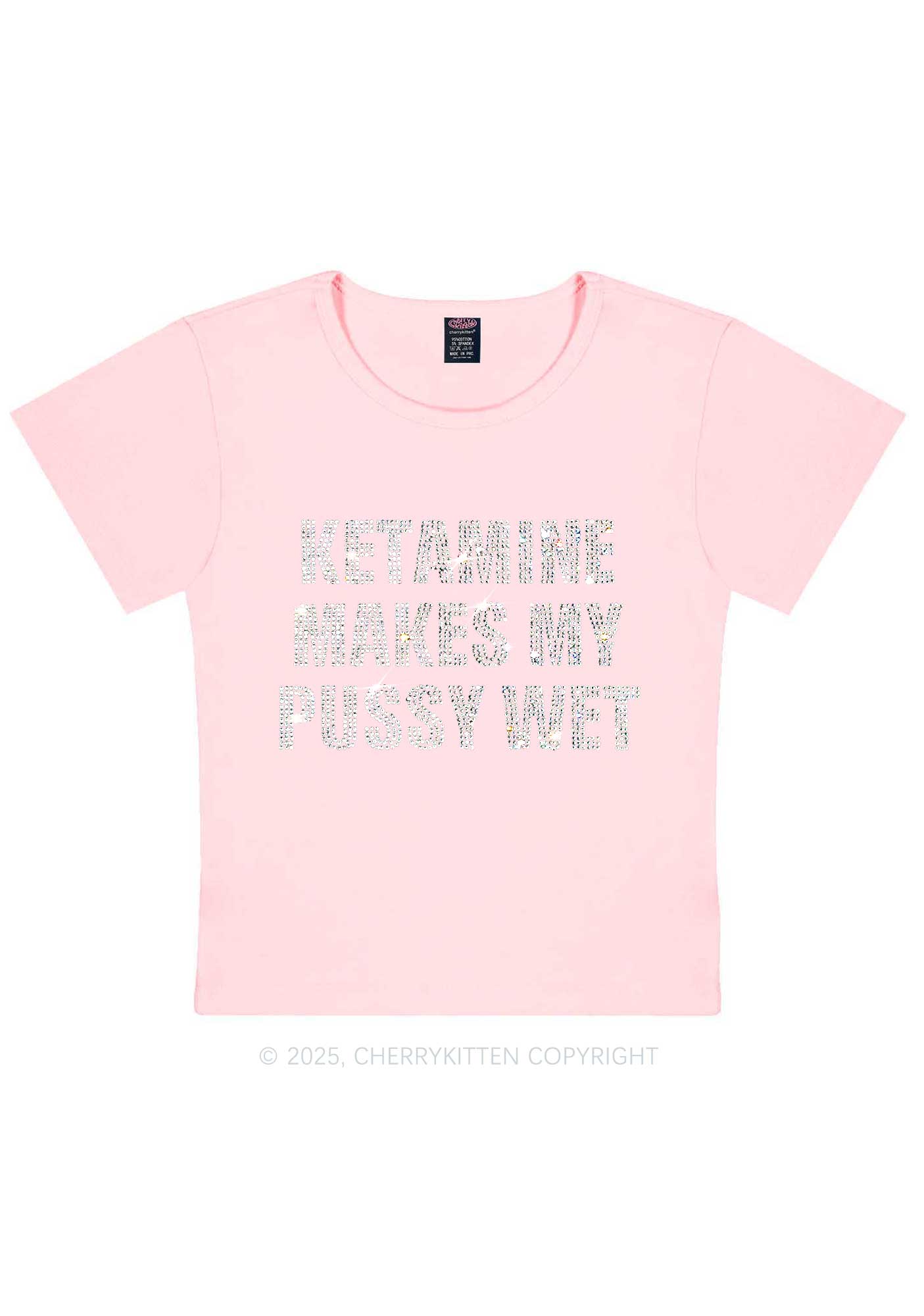 Rhinestone K Makes My Puxxy Wet Y2K Baby Tee Cherrykitten