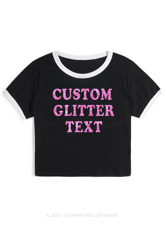 Custom Text Glitter Y2K Ringer Tee Cherrykitten
