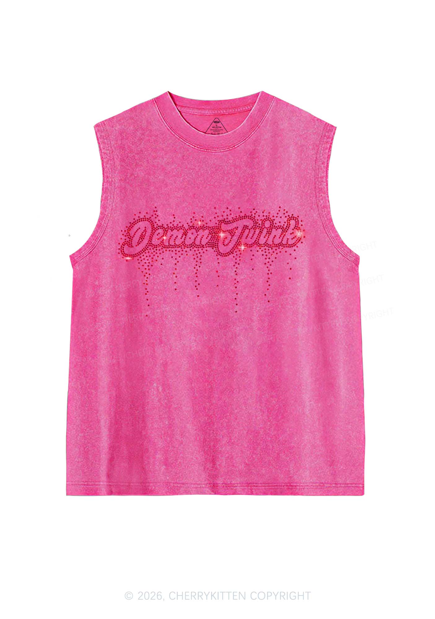 Rhinestone Demon Twink Pride Y2K Washed Muscle Tank Cherrykitten