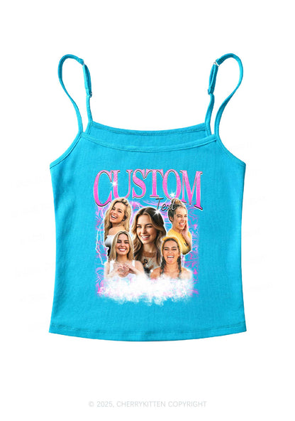 Custom Portrait Glitter Text Y2K Spaghetti Strap Cami Cherrykitten
