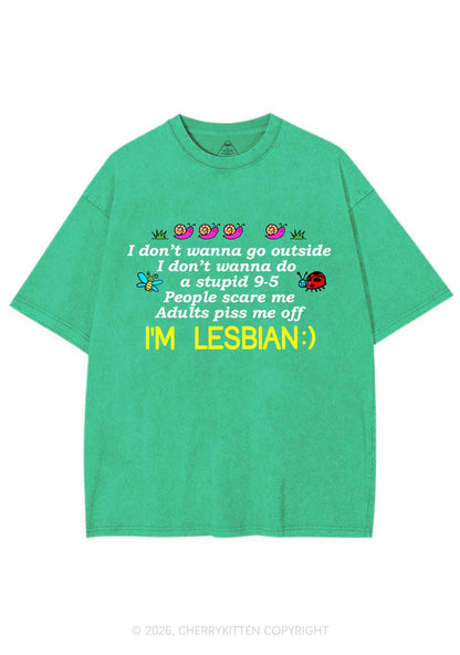 People Scare Me Im Lesbian Pride Y2K Shirts Washed Tee Cherrykitten