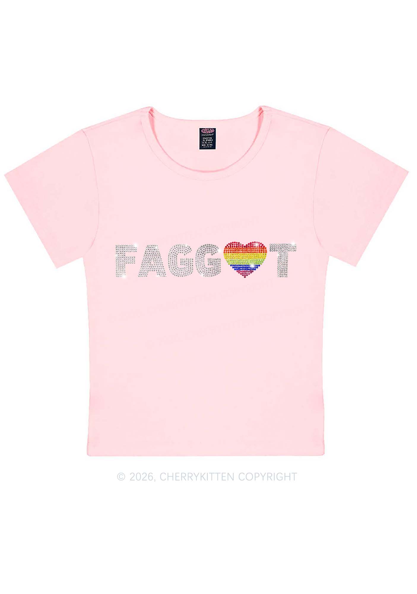 Rhinestone Rainbow Heart Faggot Pride Y2K Baby Tee Cherrykitten