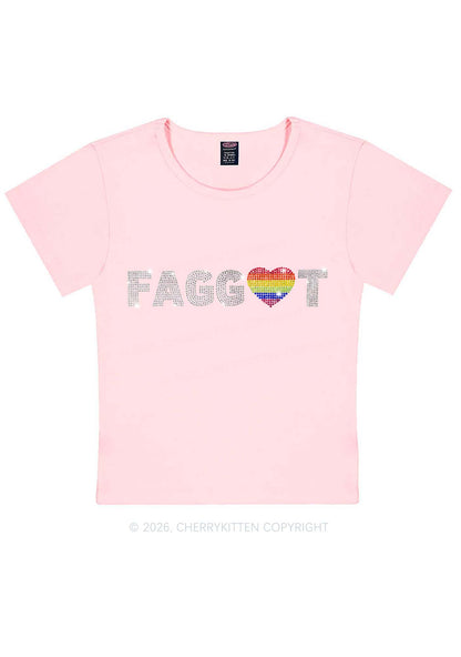 Rhinestone Rainbow Heart Faggot Pride Y2K Baby Tee Cherrykitten