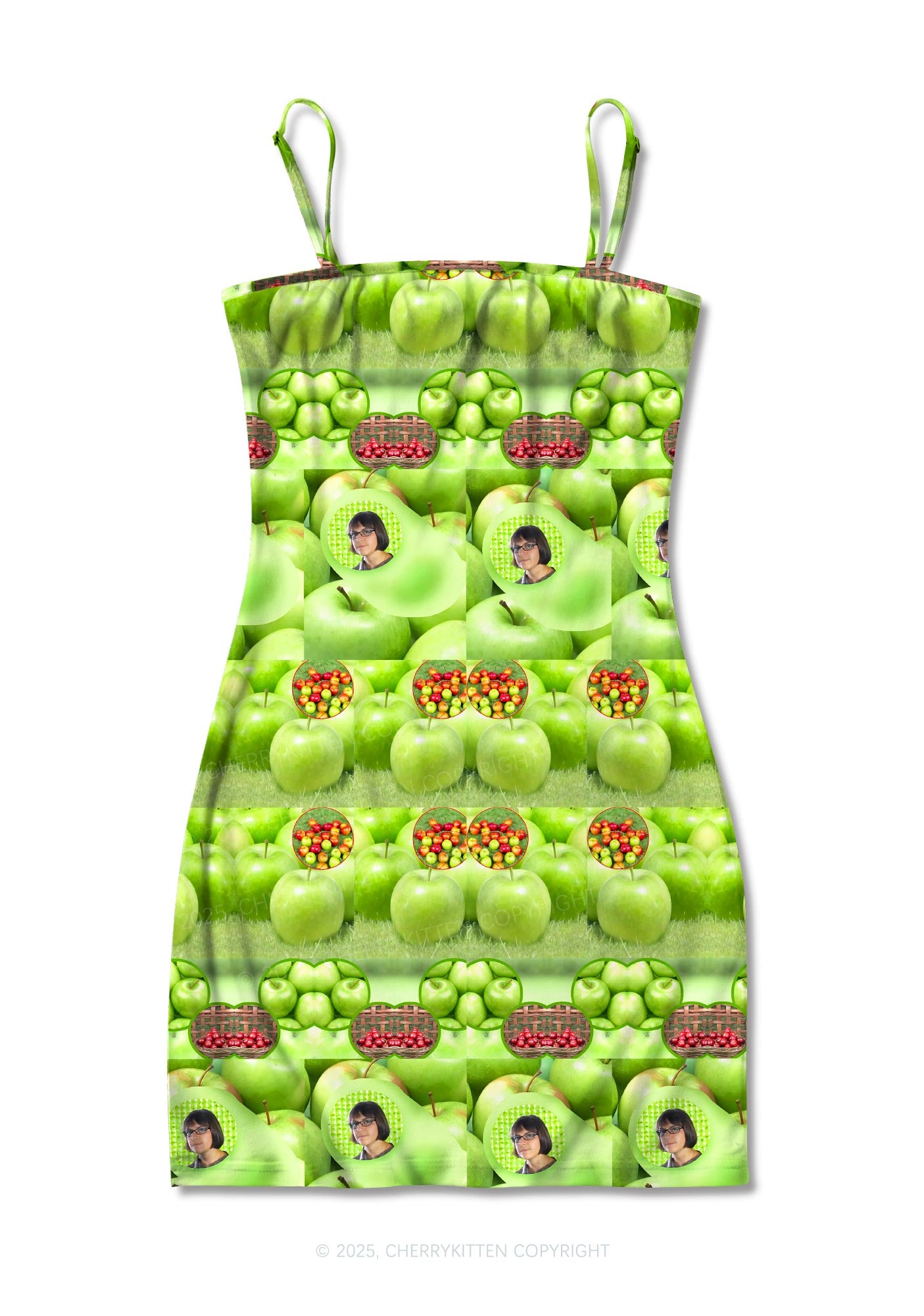 Green Apple Y2K Print Slip Dress Cherrykitten