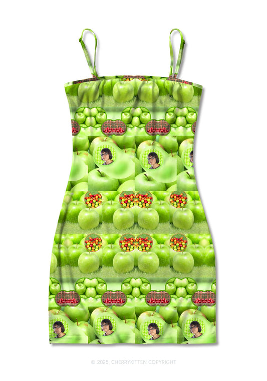 Green Apple Y2K Print Slip Dress Cherrykitten