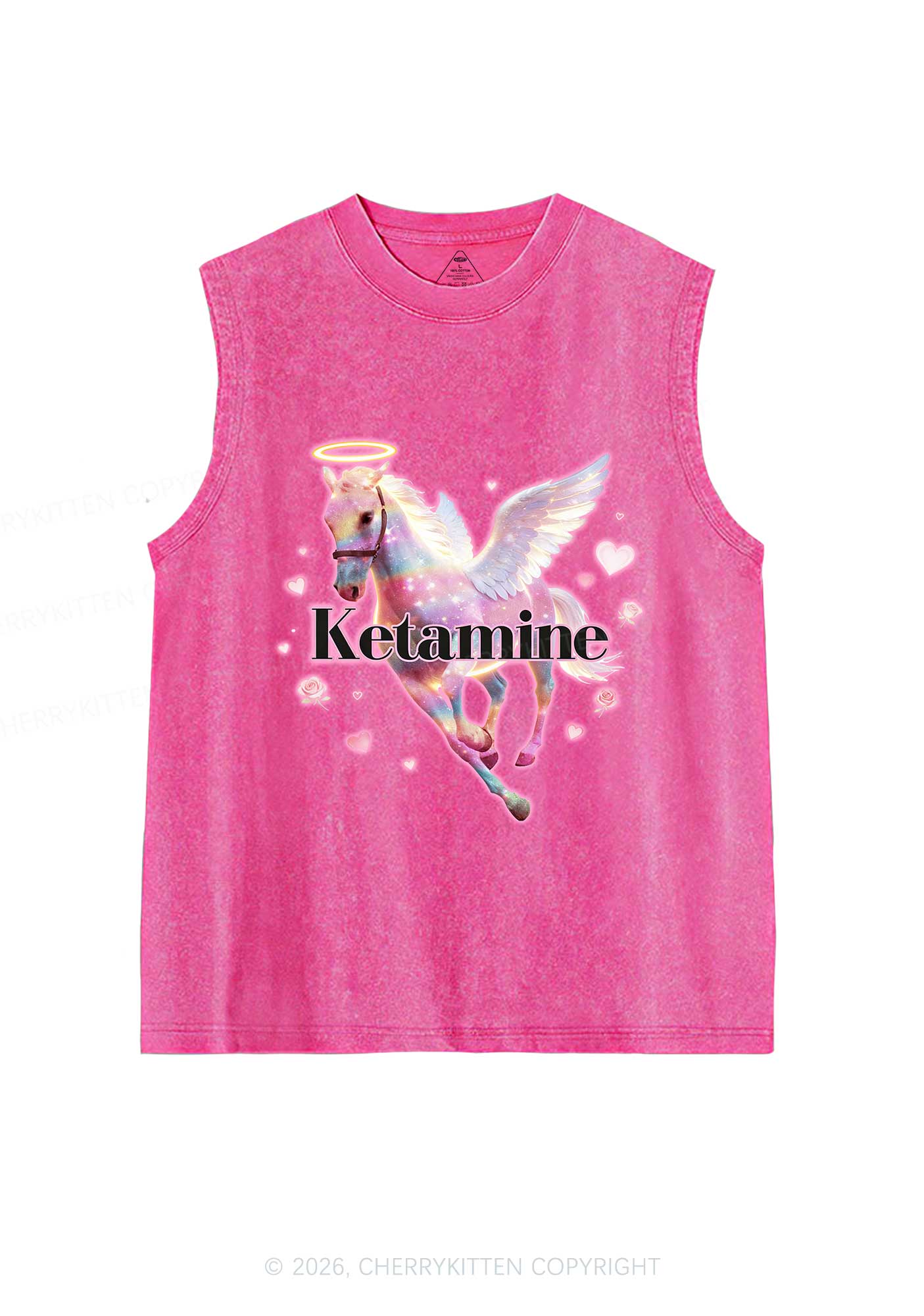 Angel K Horse Valentine's Day Y2K Washed Muscle Tank Cherrykitten