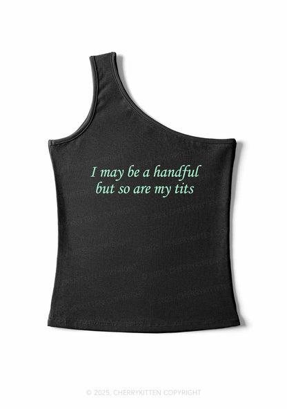 I May Be A Handful Y2K One Shoulder Tank Top Cherrykitten