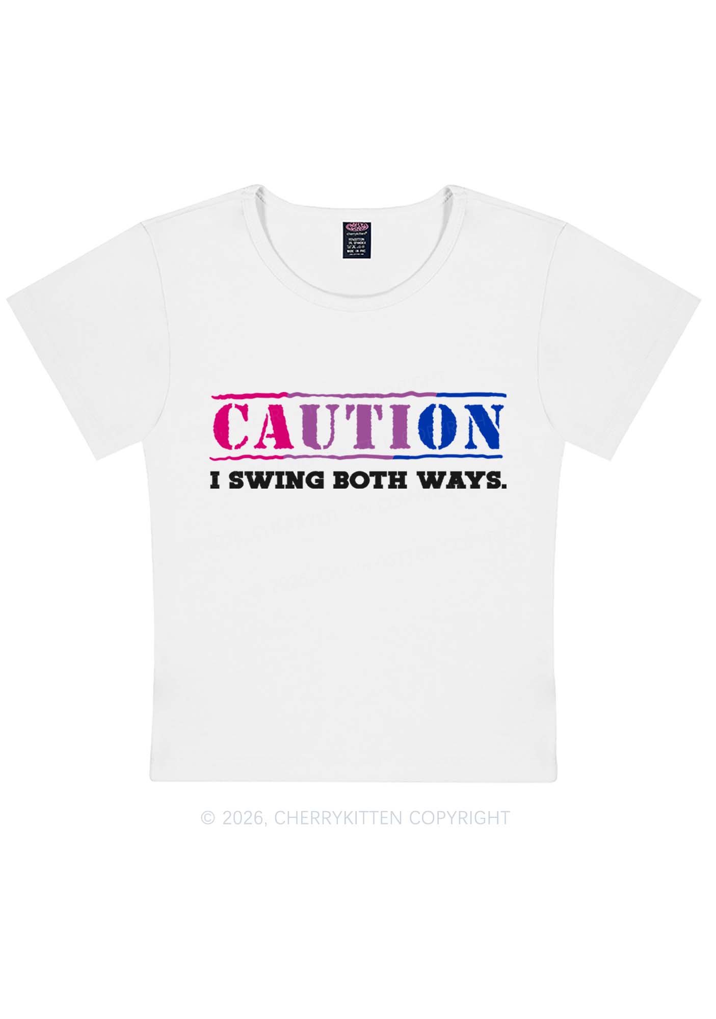 Caution I Swing Both Ways Pride Y2K Baby Tee Cherrykitten