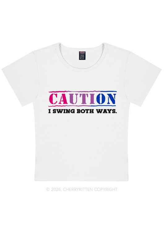 Caution I Swing Both Ways Pride Y2K Baby Tee Cherrykitten