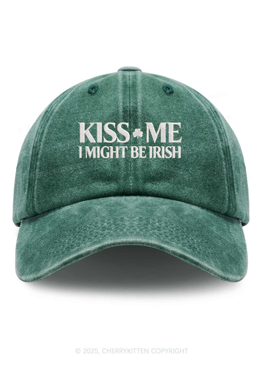Embroidered Kiss Me Irish St Patricks Y2K Washed Baseball Cap Cherrykitten
