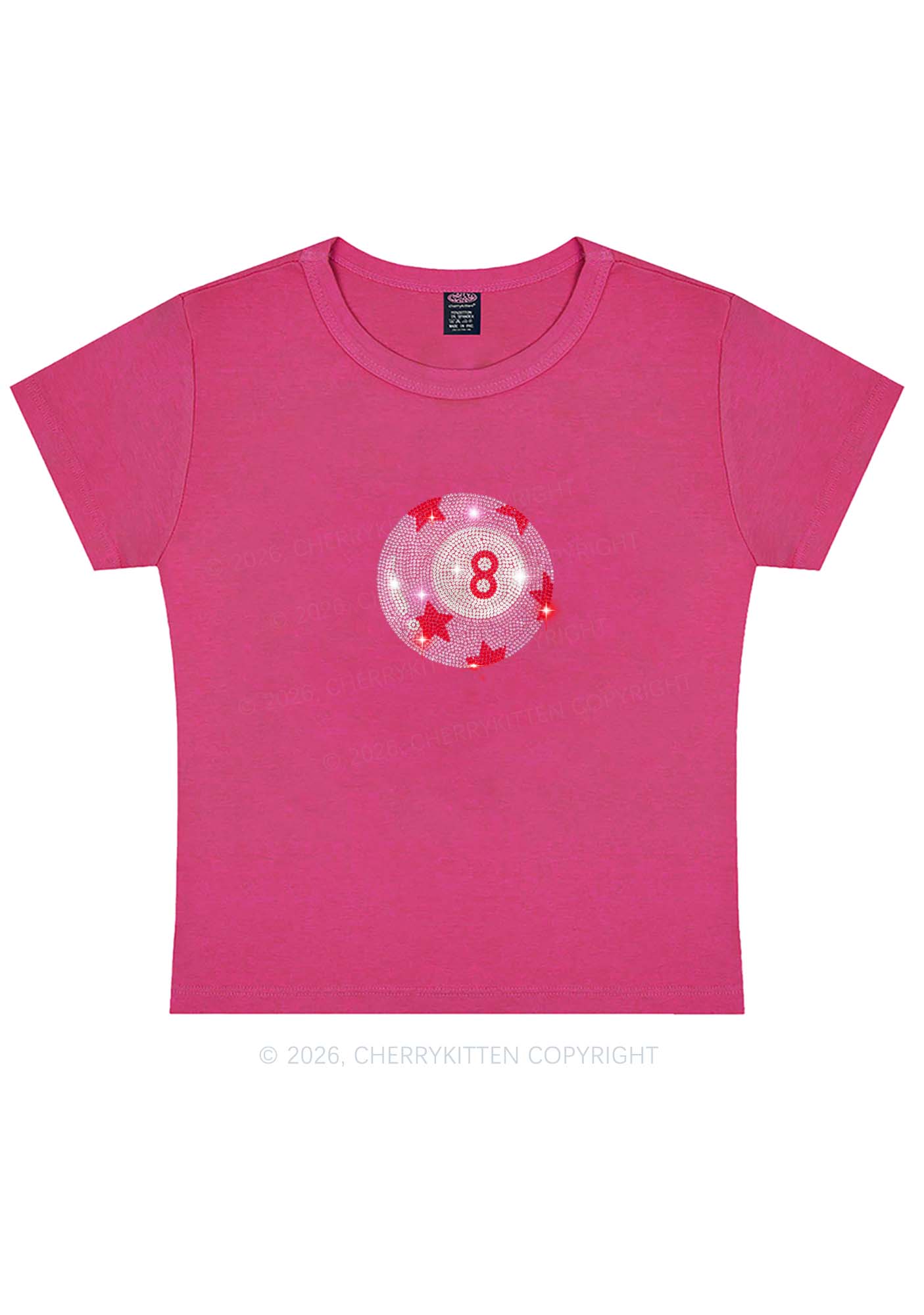 Rhinestone Pink Eight Ball Star Y2K Baby Tee Cherrykitten