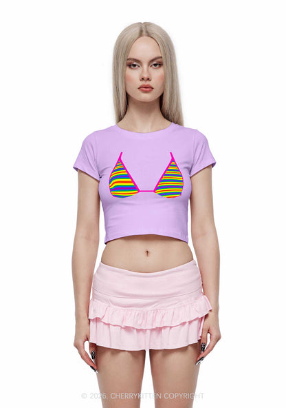 Rainbow Stripe Bra Pride Y2K Baby Tee Cherrykitten