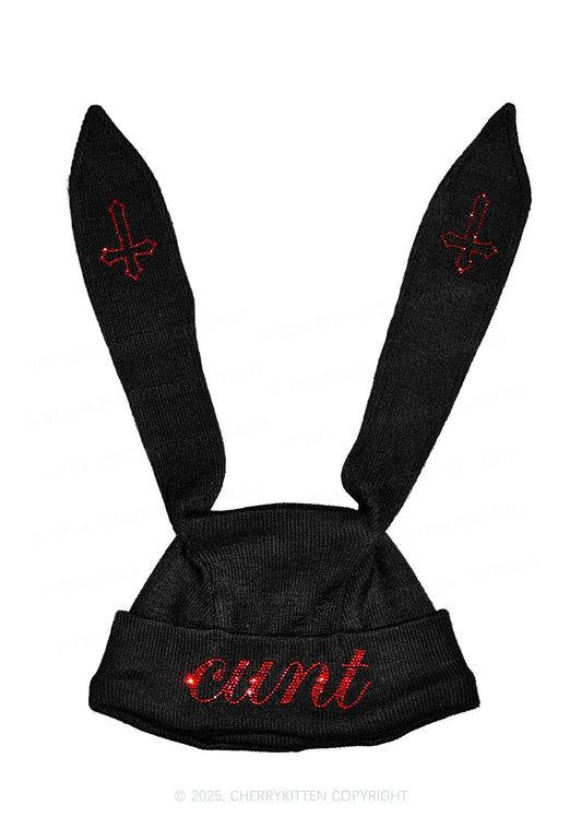 Rhinestone Cxxt Y2K Bunny Ear Knitted Hat Cherrykitten
