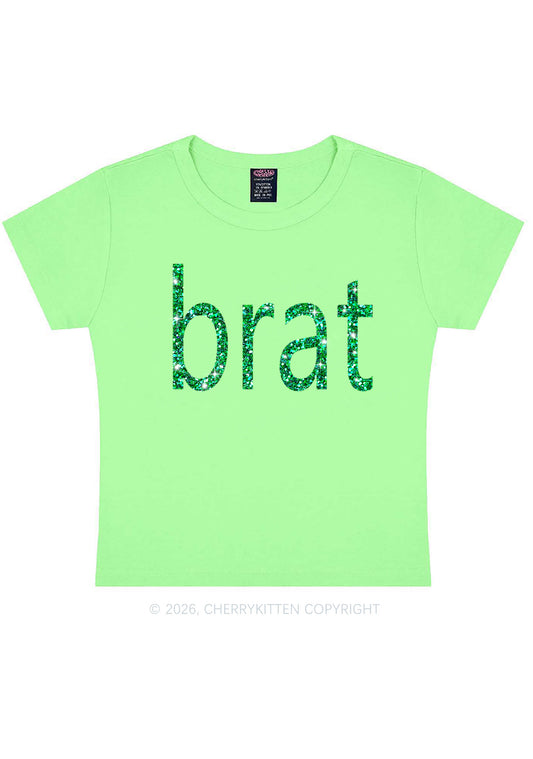 Glitter Green Brat Y2K Baby Tee Cherrykitten