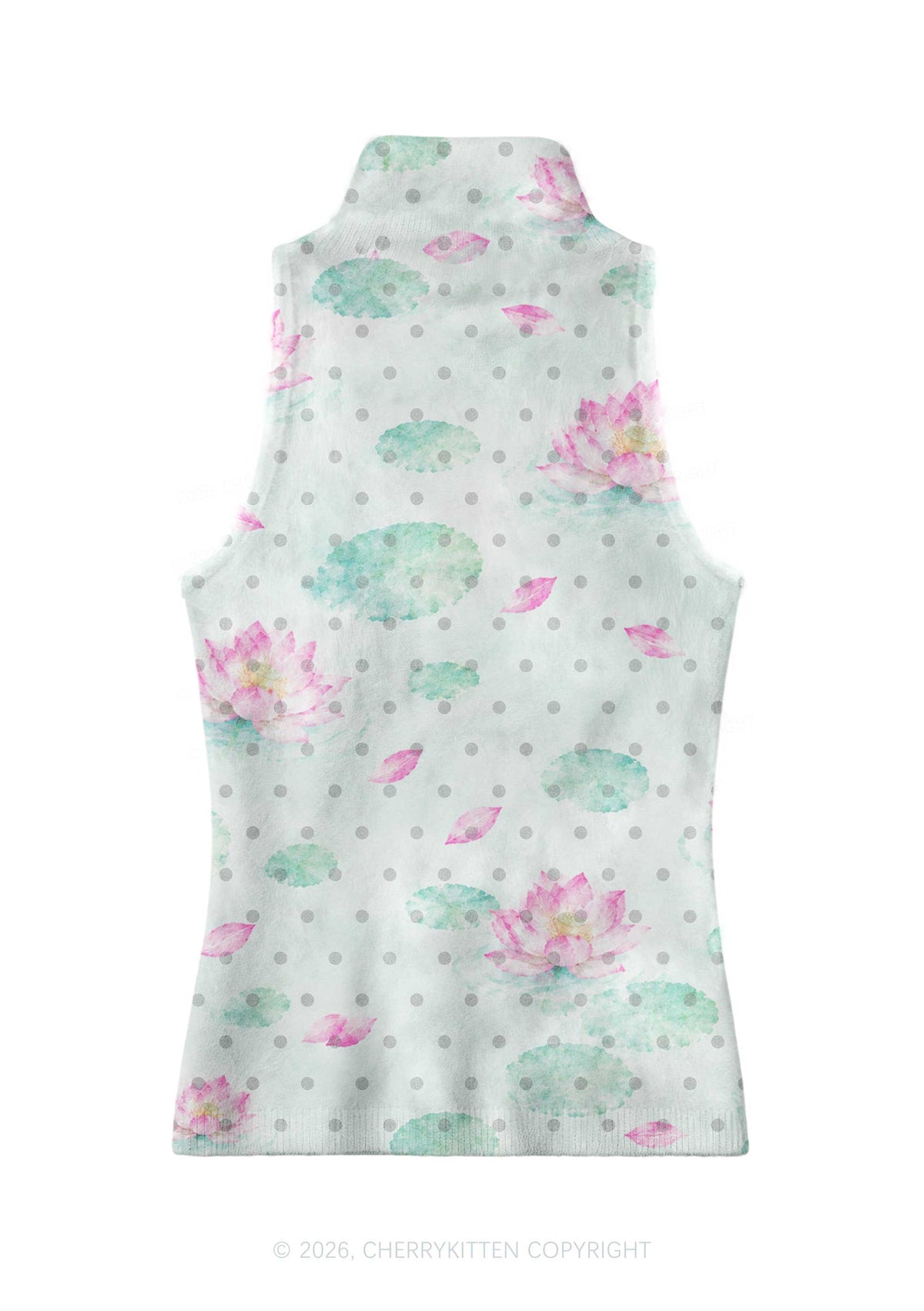 Lotus Pond Dots Y2K Knit Turtleneck Tank Top Cherrykitten
