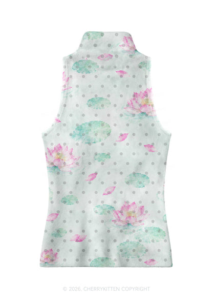 Lotus Pond Dots Y2K Knit Turtleneck Tank Top Cherrykitten