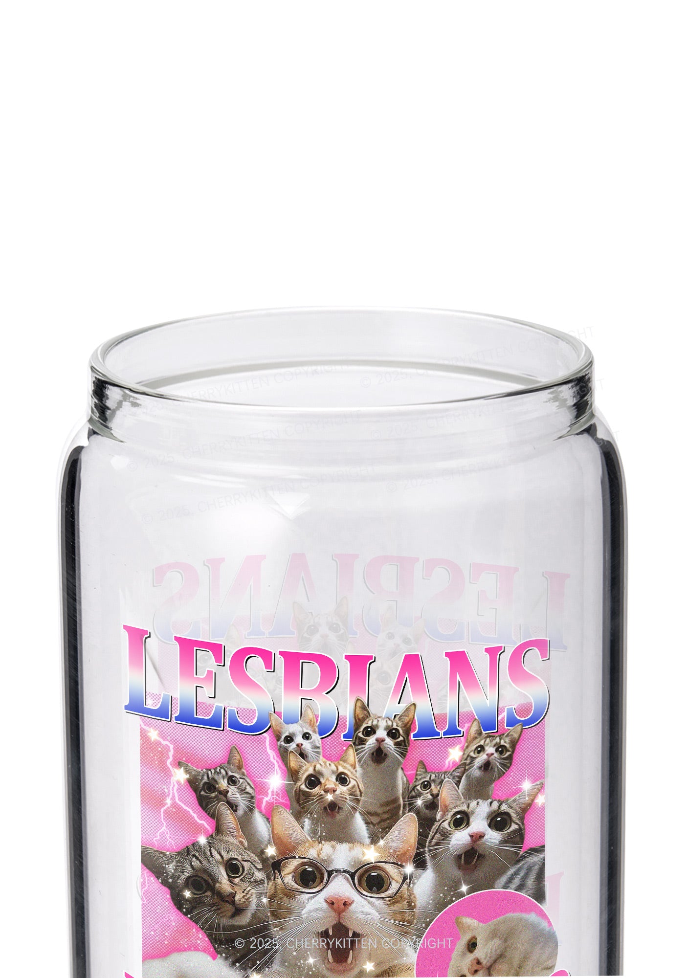 Lesbians Eat What Cat Pride Y2K Printed Glass Cup Cherrykitten