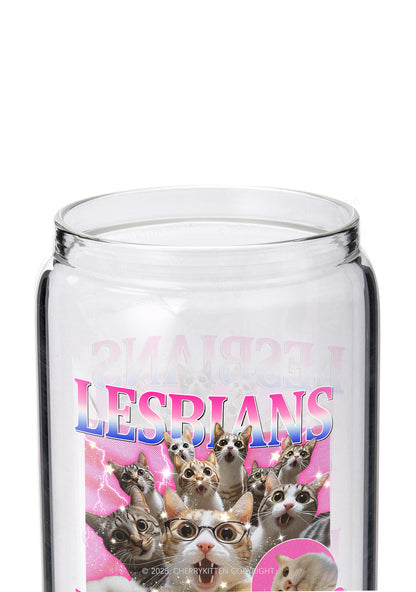 Lesbians Eat What Cat Pride Y2K Printed Glass Cup Cherrykitten