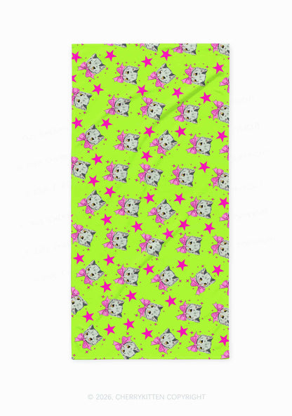 Pink Bow Cats Star Y2K Beach Towel Cherrykitten