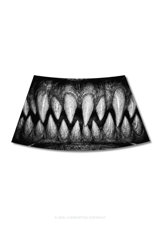 Halloween Monster Sharp Fangs Y2K Print Mini Skirt Cherrykitten