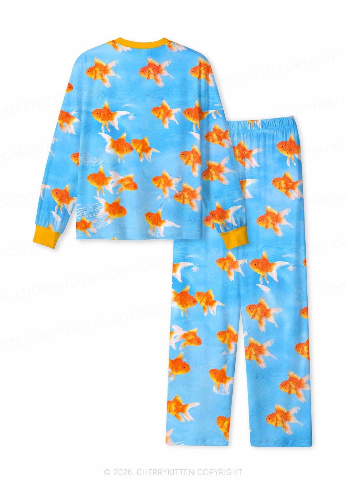 Goldfish Y2K Print Long Sleeve Pajama Set Cherrykitten