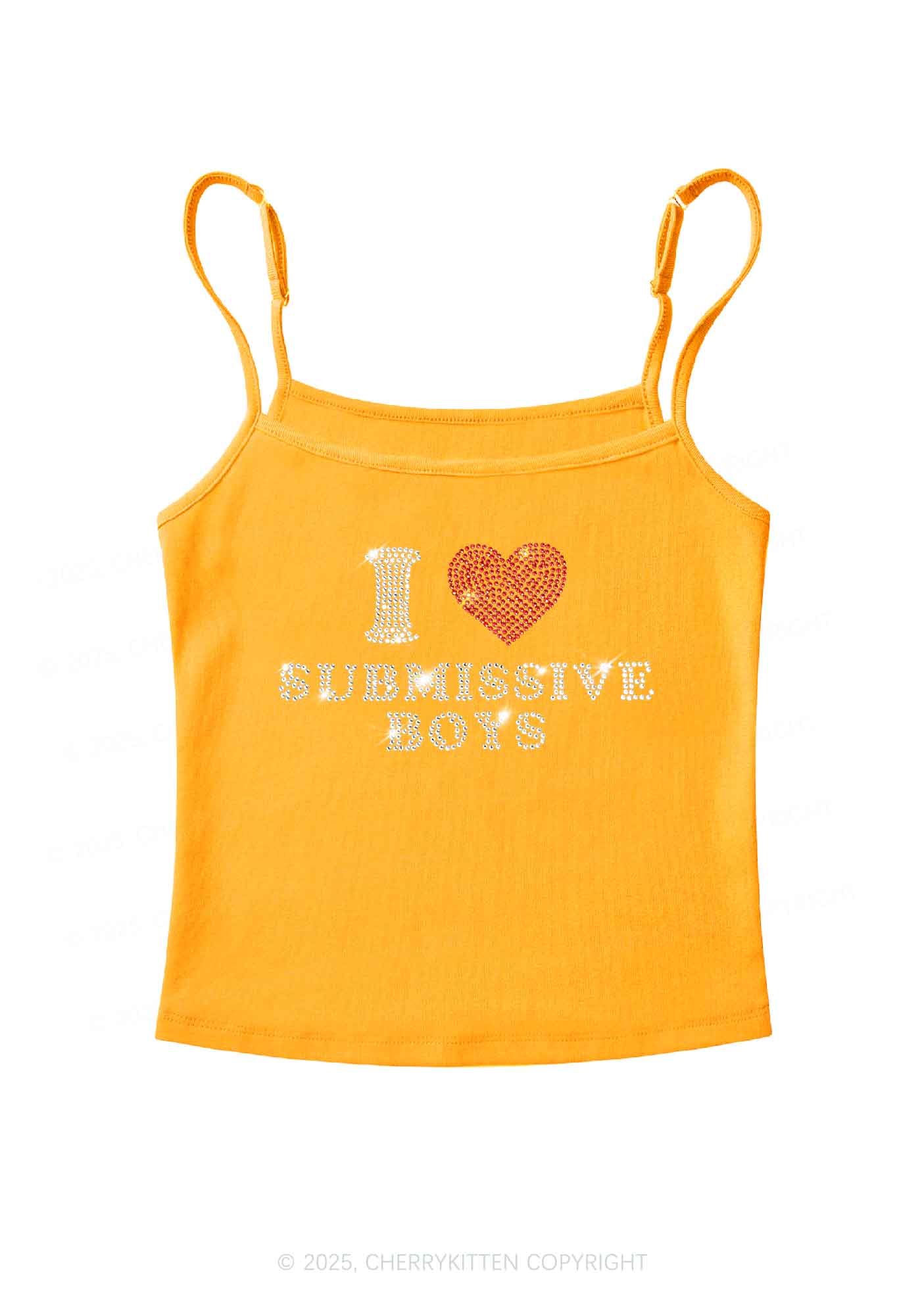 Rhinestone I Love S Boys Y2K Spaghetti Strap Cami Cherrykitten