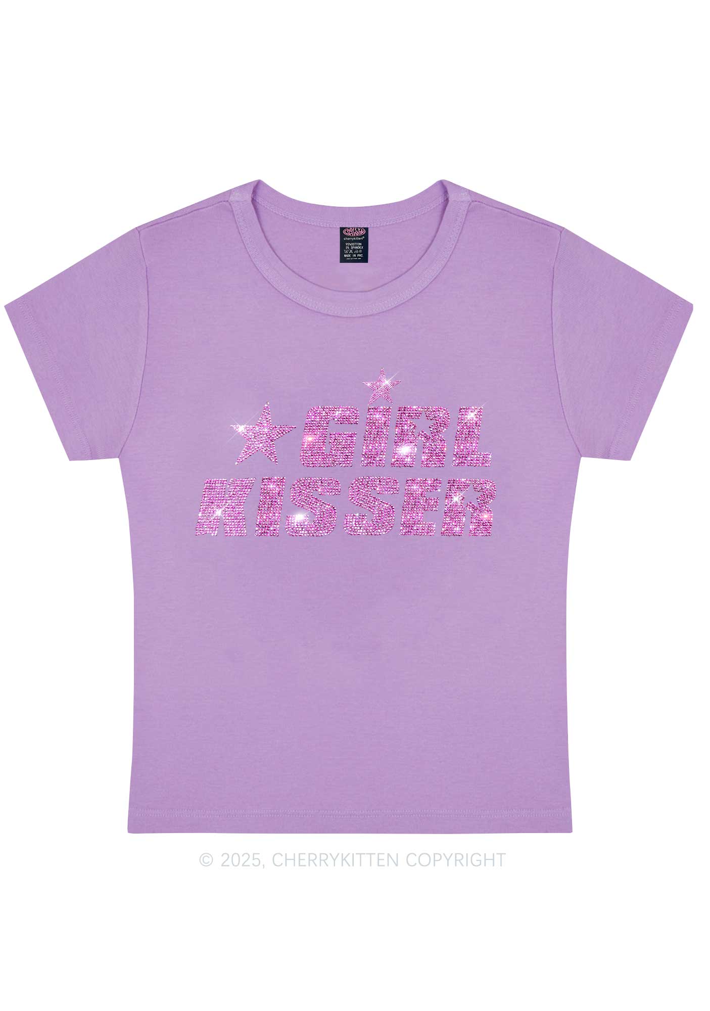 Rhinestone Girl kisser Pride Y2K Baby Tee Cherrykitten