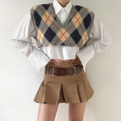 Belt High Waist Slim Casual Pleated Skirt