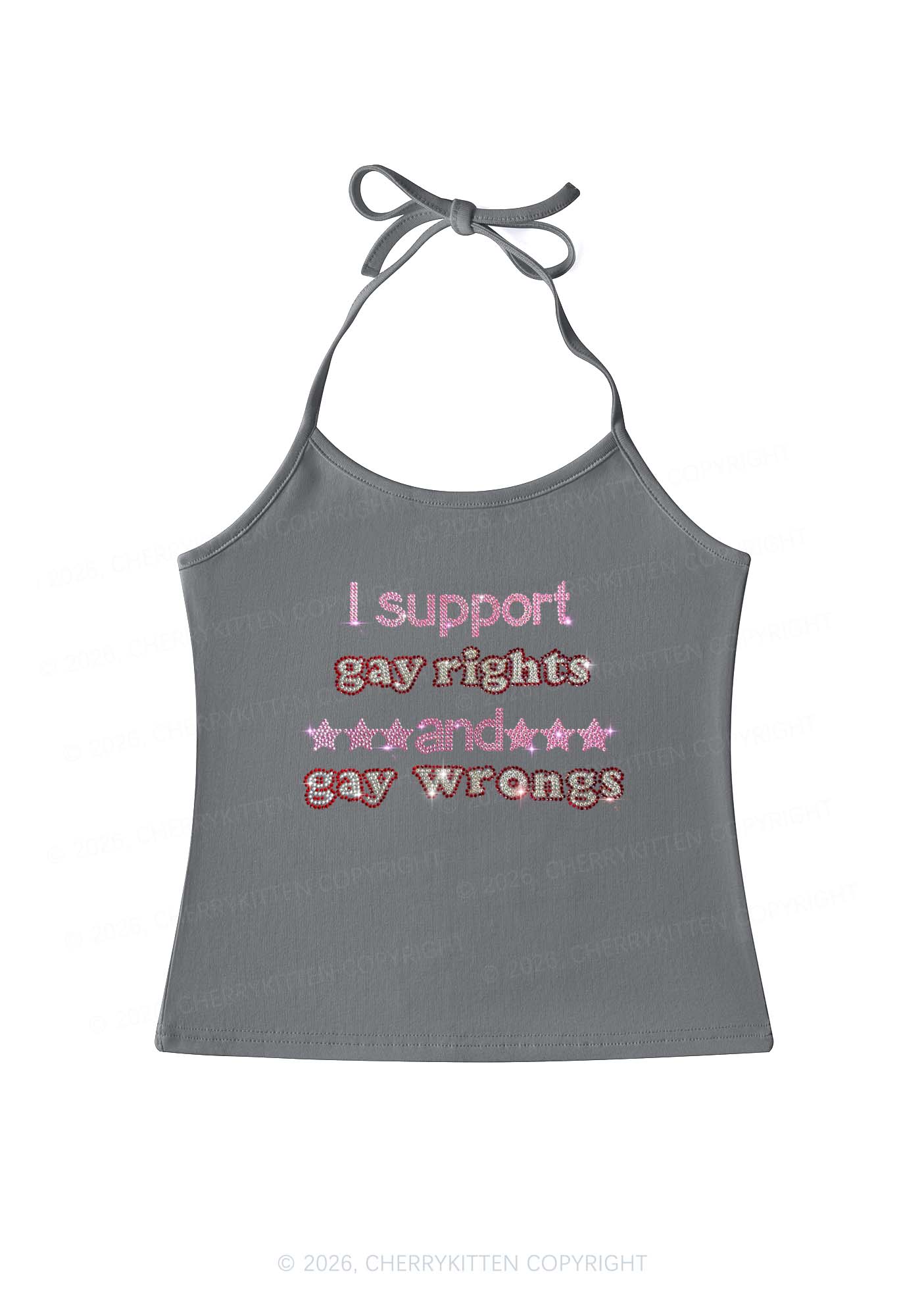 Rhinestone I Support Gay Rights Y2K Halter Neck Cami Cherrykitten