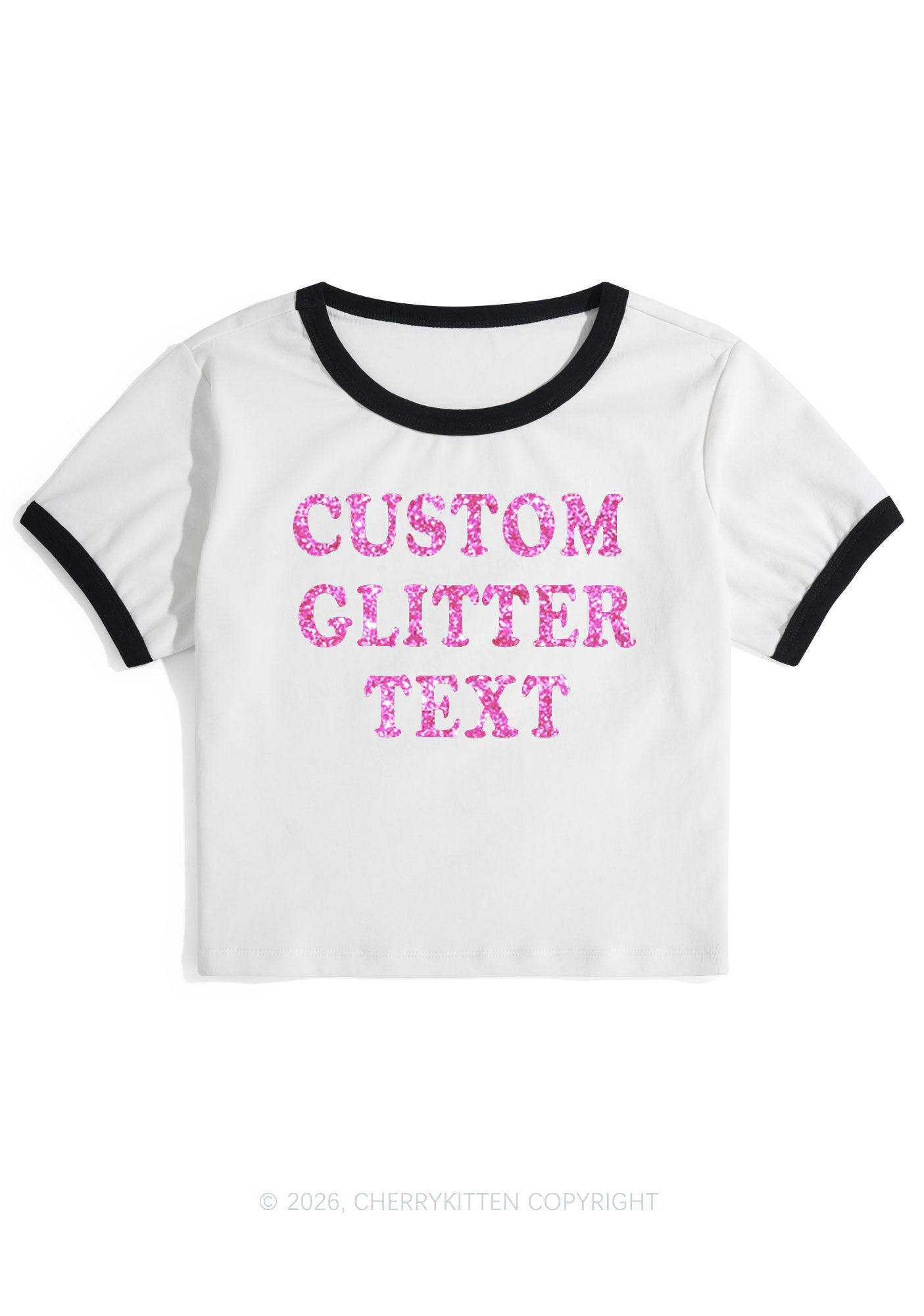 Custom Text Glitter Y2K Ringer Tee Cherrykitten