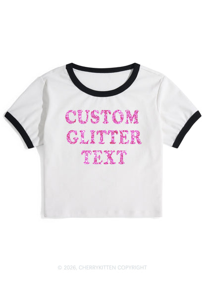 Custom Text Glitter Y2K Ringer Tee Cherrykitten