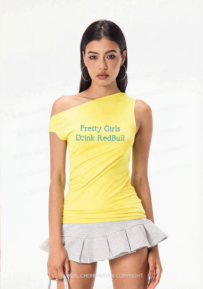 Rhinestone Pretty Girls Drink Red Y2K Off Shoulder Tank Top Cherrykitten